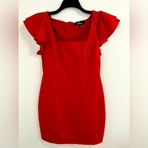 NWT. Lulu’s. Red ruffle sleeve. Zip back.